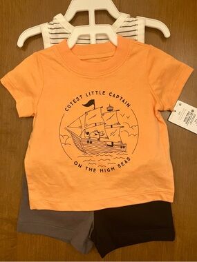 3M Set- Short Sleeve Orange Graphic Tee, Color block shorts, Bodysuit